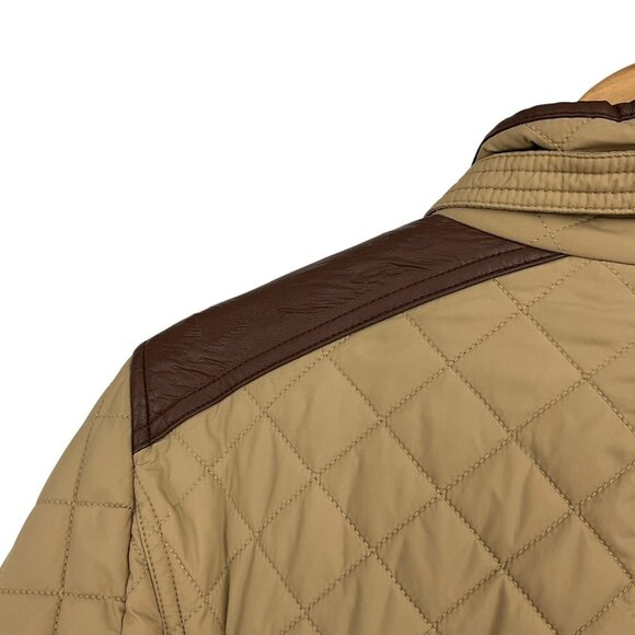 Ralph Lauren Diamond Quilted Barn Jacket Womens L Faux Leather Trim Birch Tan - Picture 9 of 16